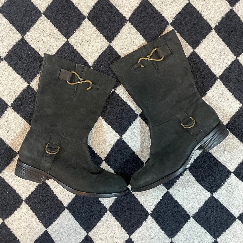 cole haan air tantivy women's mid black suede leather boots size 10b